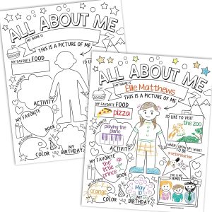 All About Me Posters | Set of 20 | Educational Posters - Black & White Doodle