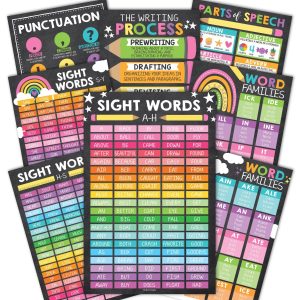 Sight Words Posters | Set of 8 | Educational Posters - Colorful Chalk