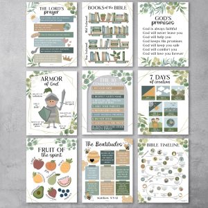 Bible Posters | Set of 9 | Sunday School Posters - Geo Greenery